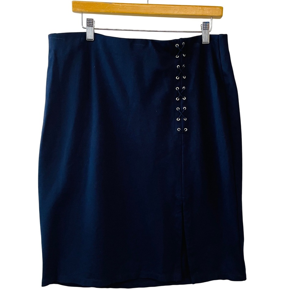 Lauren Ralph Lauren Navy Blue Lace-Up Pencil Skirt Career‎ Office L